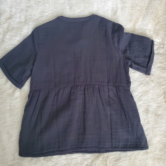 Dark Grey Soft Twil Laceup Peplum Hem Top - Picture 7 of 10